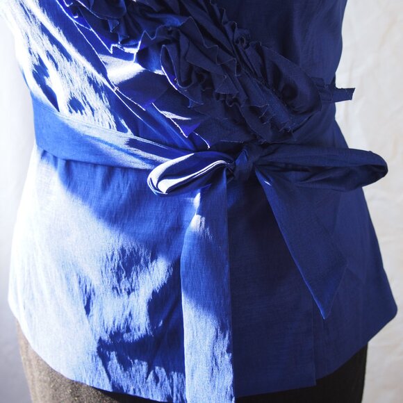 Calvin Klein Royal Blue Ruffled Crossover Wrap Top Size M - Picture 11 of 16
